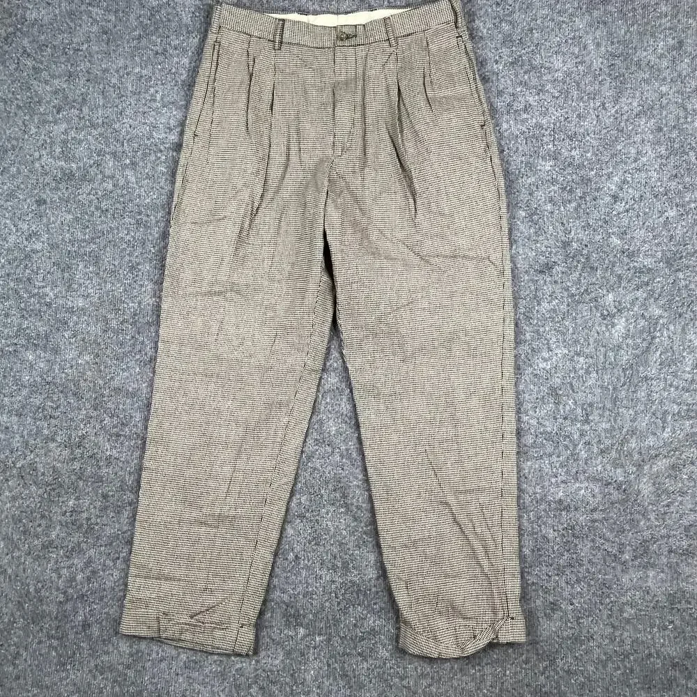 Vintage Tommy‎ Hilfiger Dress Pants Mens 33x30 Brown Houndstooth Pleated Classic